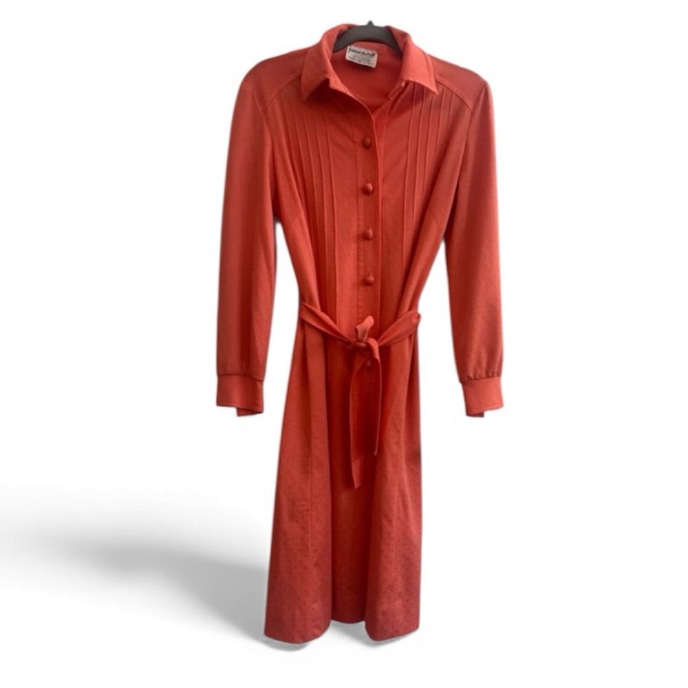 VINTAGE Jeanne Durrell Button Front Collared Coral Dress